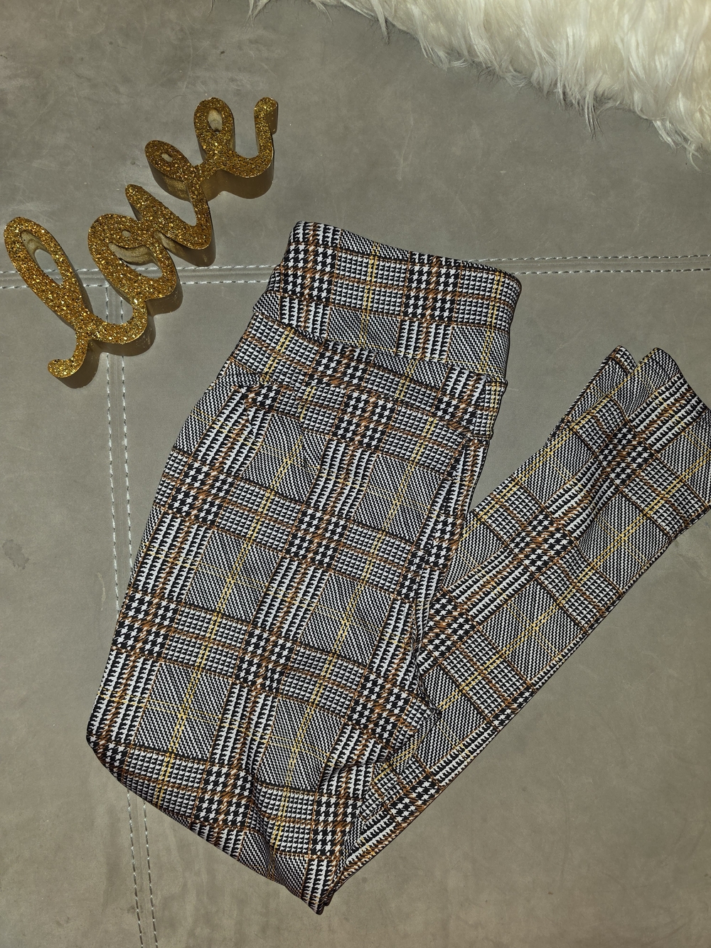 shosho Plaid Ankle Pants in Gray, Black & Tan
